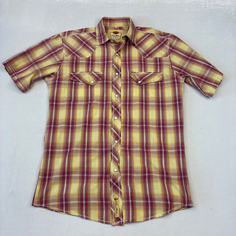 Larry Mahan Western Shirt Mens Small Yellow Red Plaid Pearl Snap LM-1310706NS - Picture 3 of 8